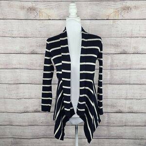 Carmen Marv Valco Navy White Striped Open Peplum Cardigan Small Long Sleeve